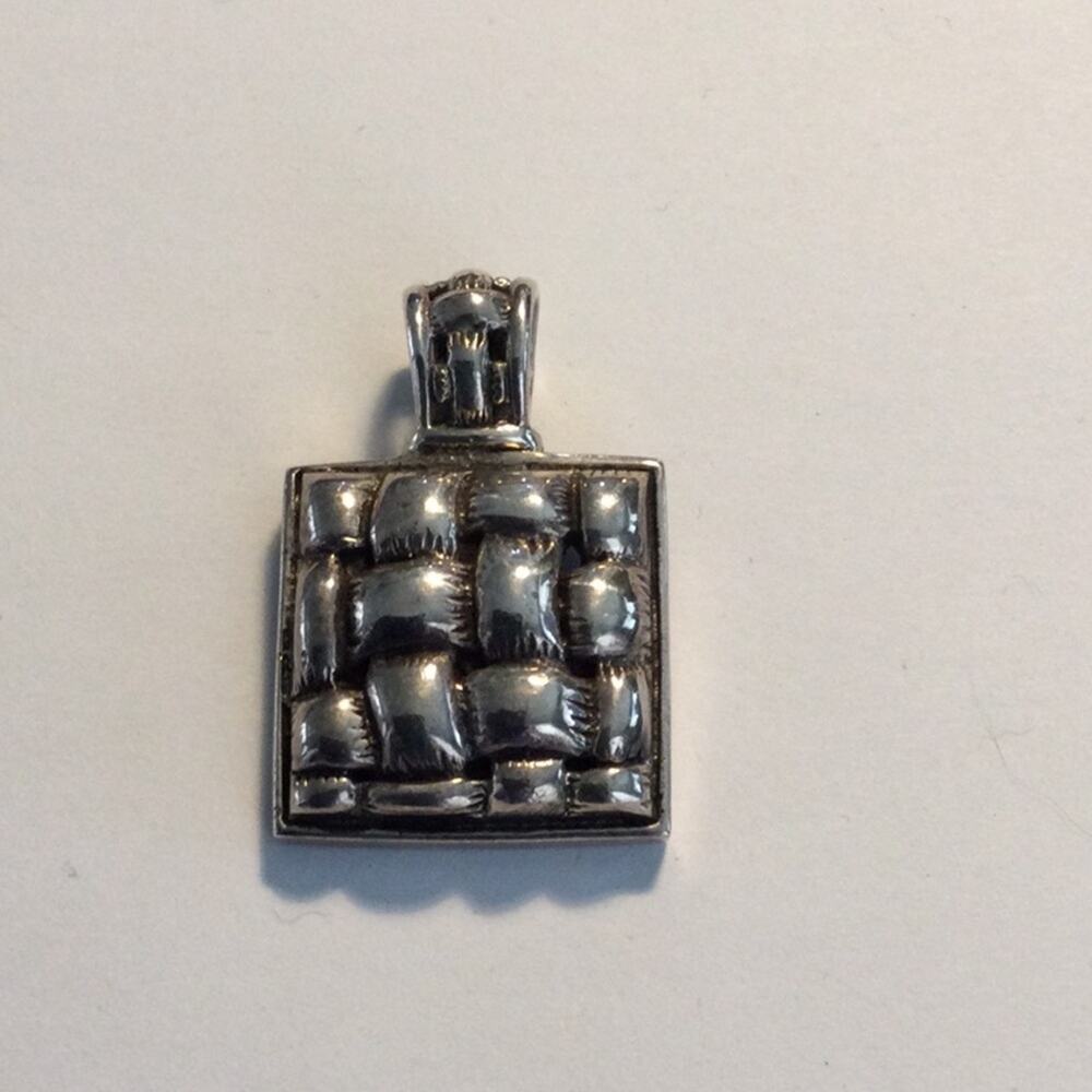 Silver Tone Vintage 80's Basket Weave Pendant